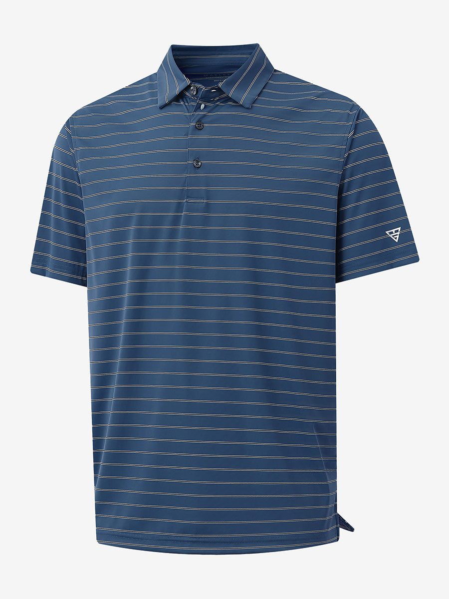 3D view of DARK BLUE STRIPE Water Resistant Stripe Nylon Polo showing texture and stripe details