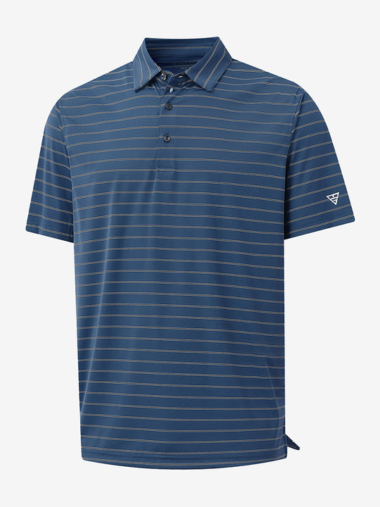 3D view of DARK BLUE STRIPE Water Resistant Stripe Nylon Polo showing texture and stripe details