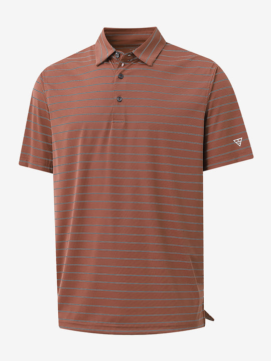 3D view of Water Resistant Stripe Nylon Polo in Henna Stripe.