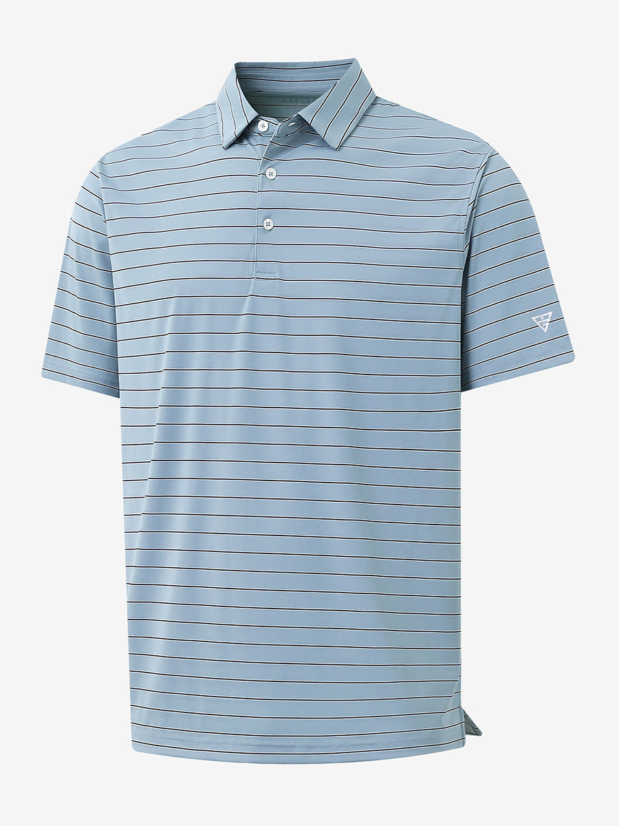 3D view of SKY BLUE STRIPE Water Resistant Stripe Nylon Polo showing texture and stripe details