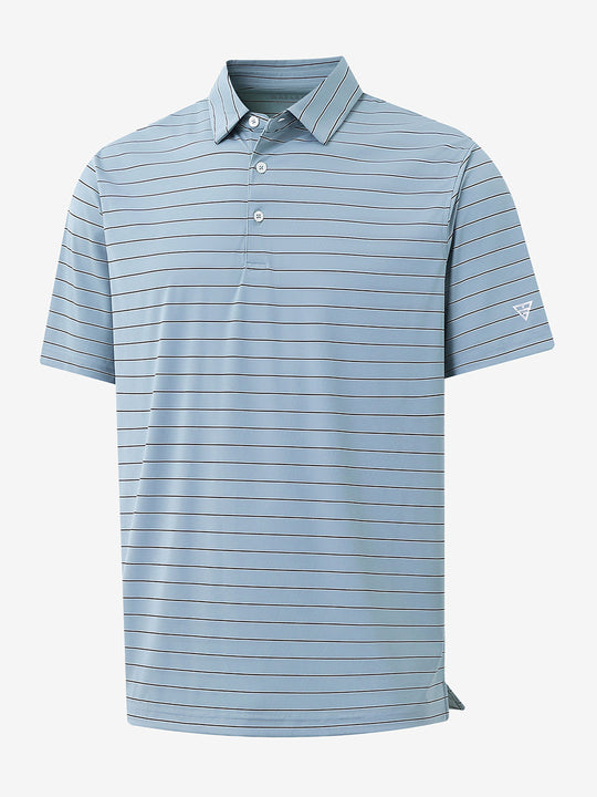 3D view of SKY BLUE STRIPE Water Resistant Stripe Nylon Polo showing texture and stripe details